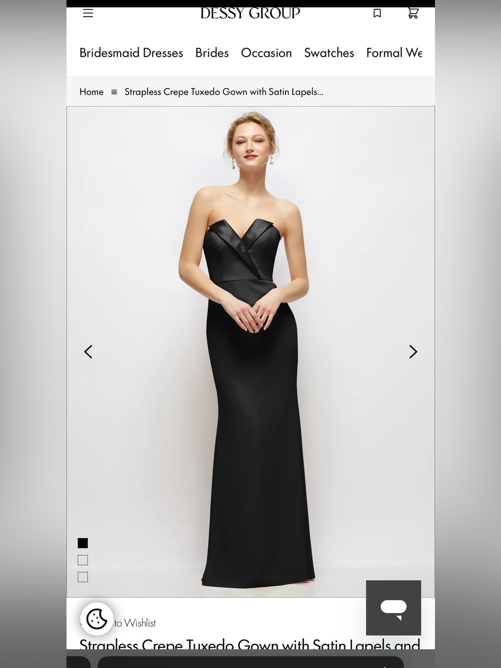 After Six Strapless Black Crepe Tuxedo Gown with Satin Lapels